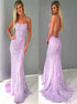 Purple Mermaid Spaghetti Straps Backless Lace Appliques Prom Dresses LBQ3589